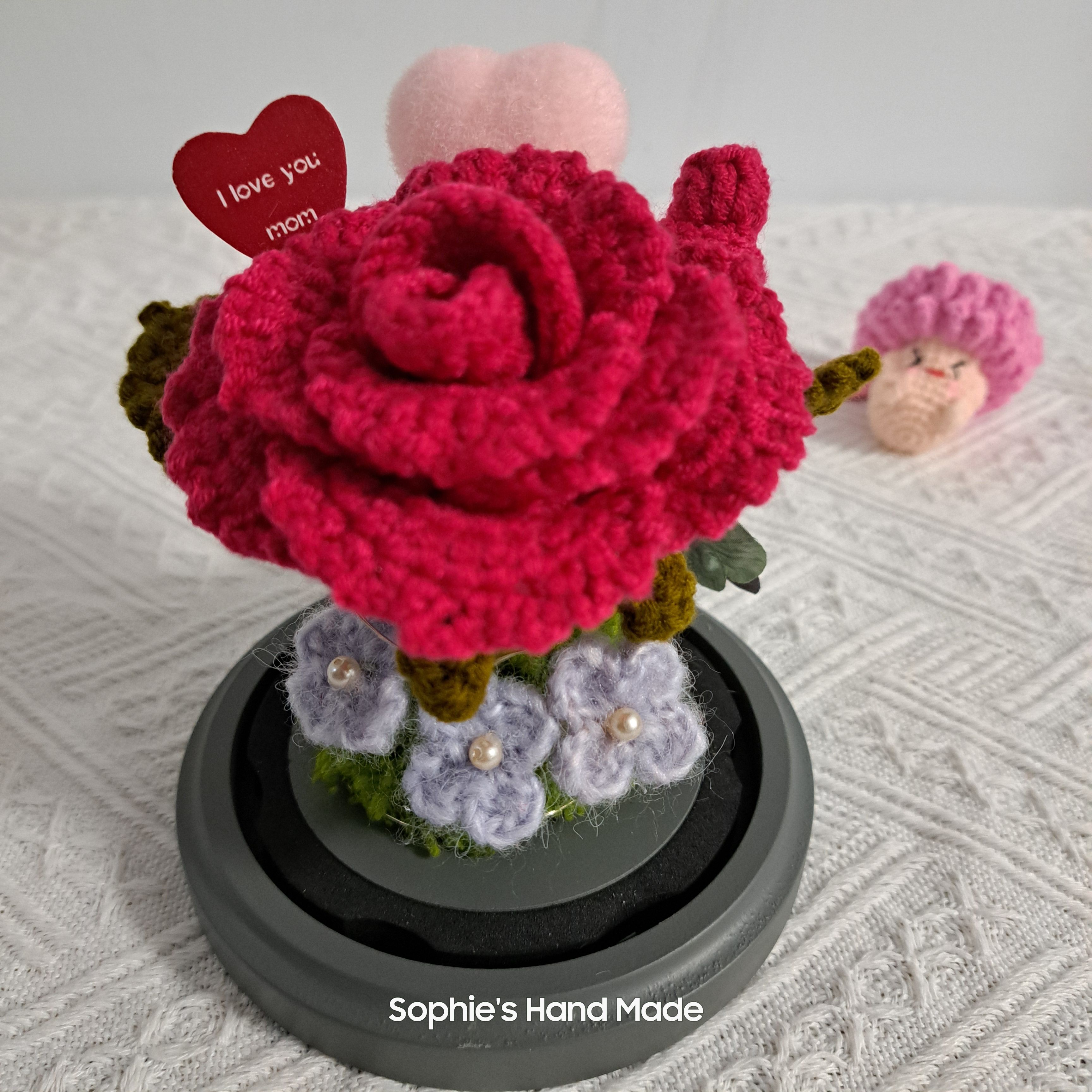 現貨 母親節 鉤織花玻璃盅 附燈 附提袋或提盒 不含電池