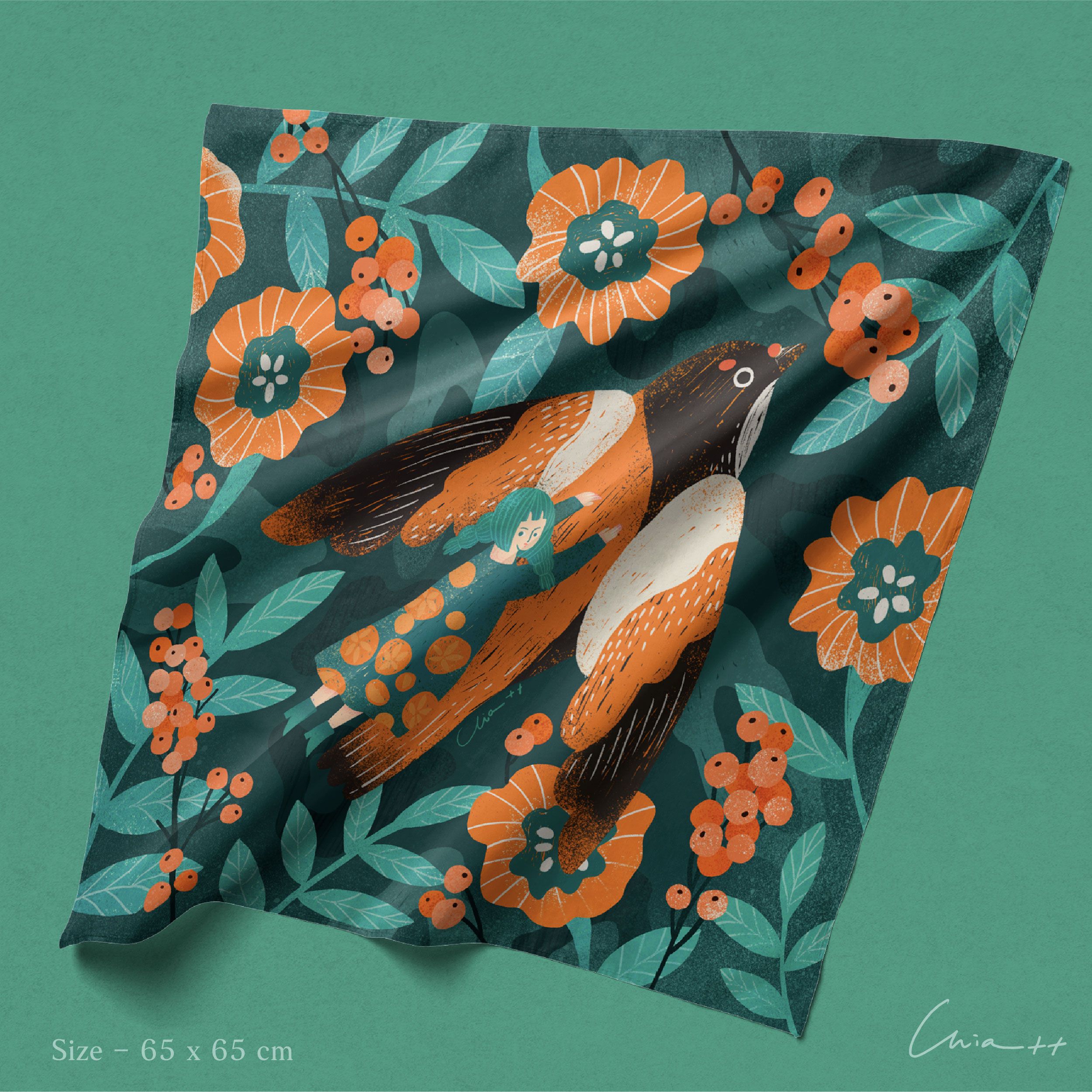 🧡💚橘色小鳥的絲巾