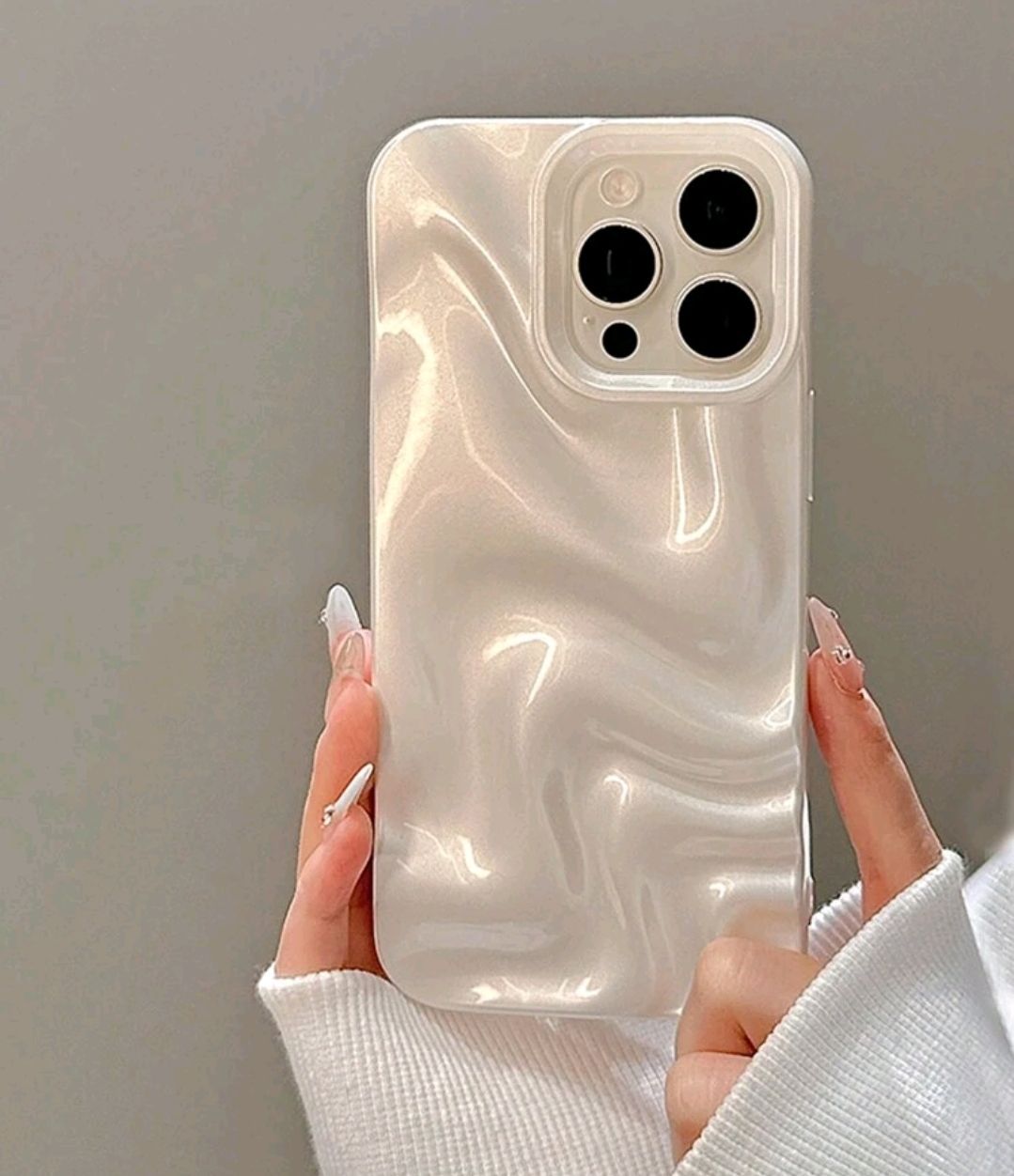 高級珍珠白波浪紋理手機殼