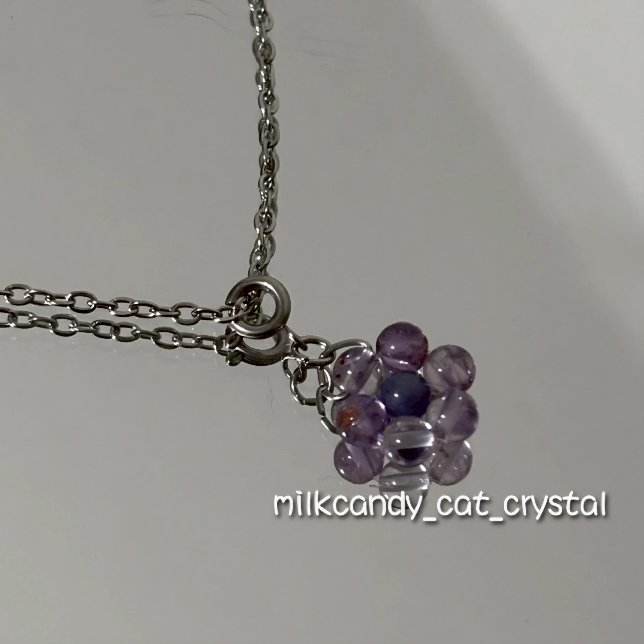 【奶糖石頭鋪】紫水晶幽靈小花項鍊（不鏽鋼） 小花隨意扣 天然水晶 316L不鏽鋼