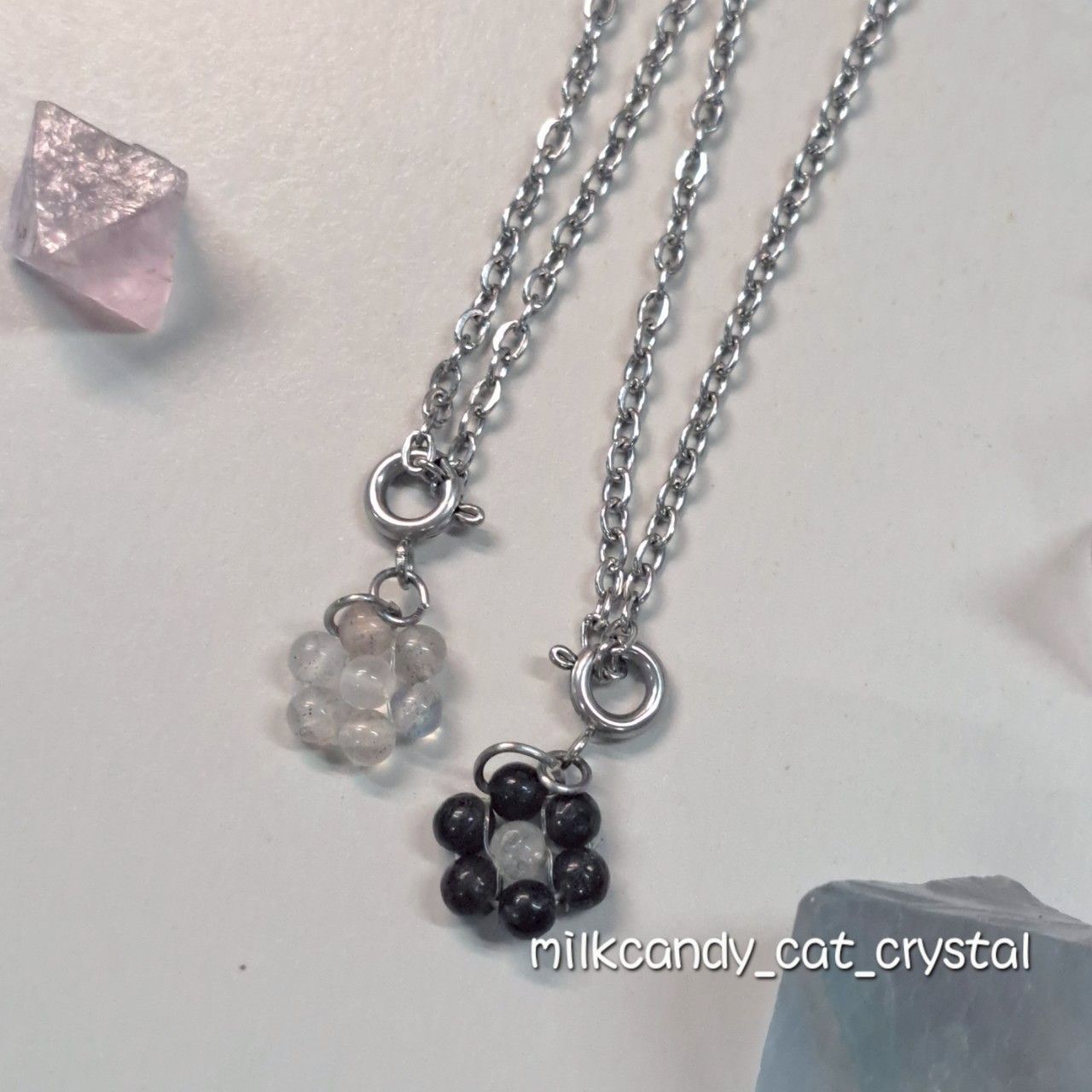 【奶糖石頭鋪】黑髮晶小花項鍊（不鏽鋼） 小花隨意扣 天然水晶 316L不鏽鋼