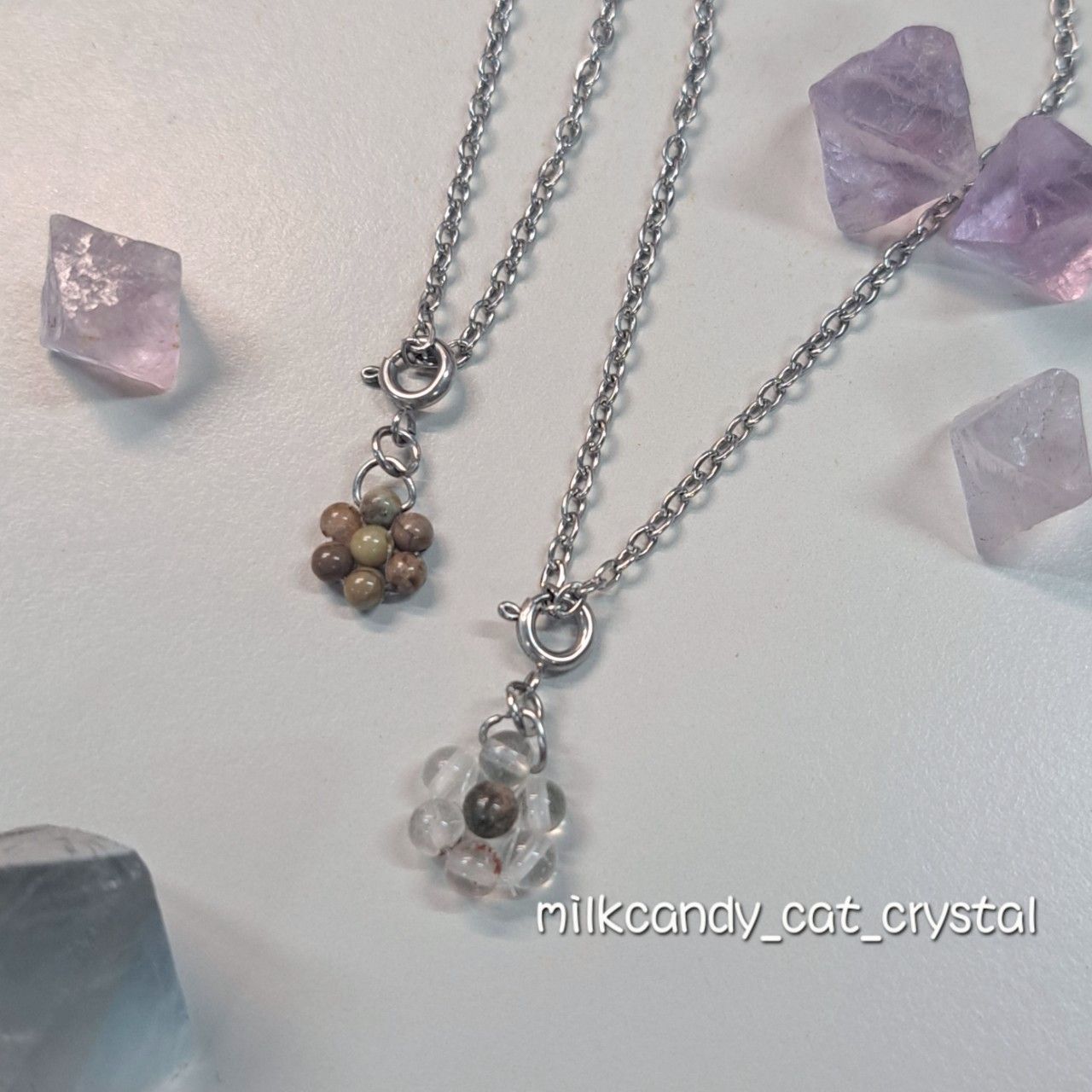 【奶糖石頭鋪】福利款 綠幽靈小花項鍊；阿拉善小花項鍊（不鏽鋼） 小花隨意扣 天然水晶 316L不鏽鋼