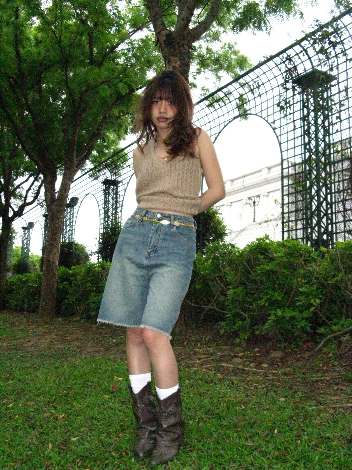 復古鬚鬚五分牛仔褲👖