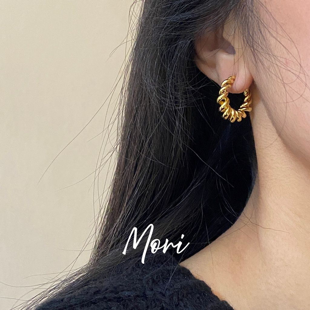 【MORI】奶油圈 金銀色圈圈耳環｜韓系扭轉圓圈耳針 耳飾 金屬感厚圈 百搭氣質款 小眾設計感飾品
