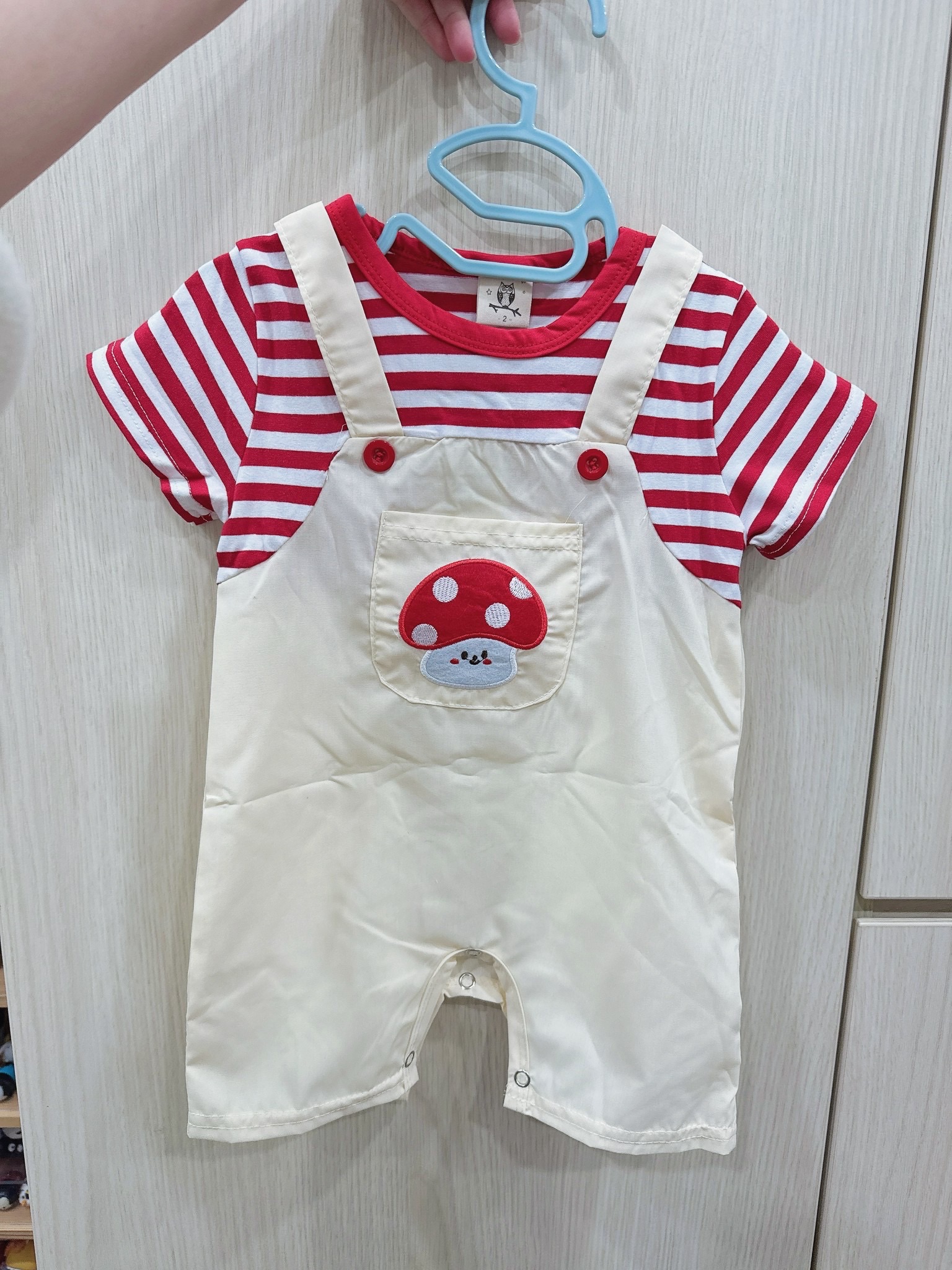 （現貨）假兩件蘑菇吊帶爬服