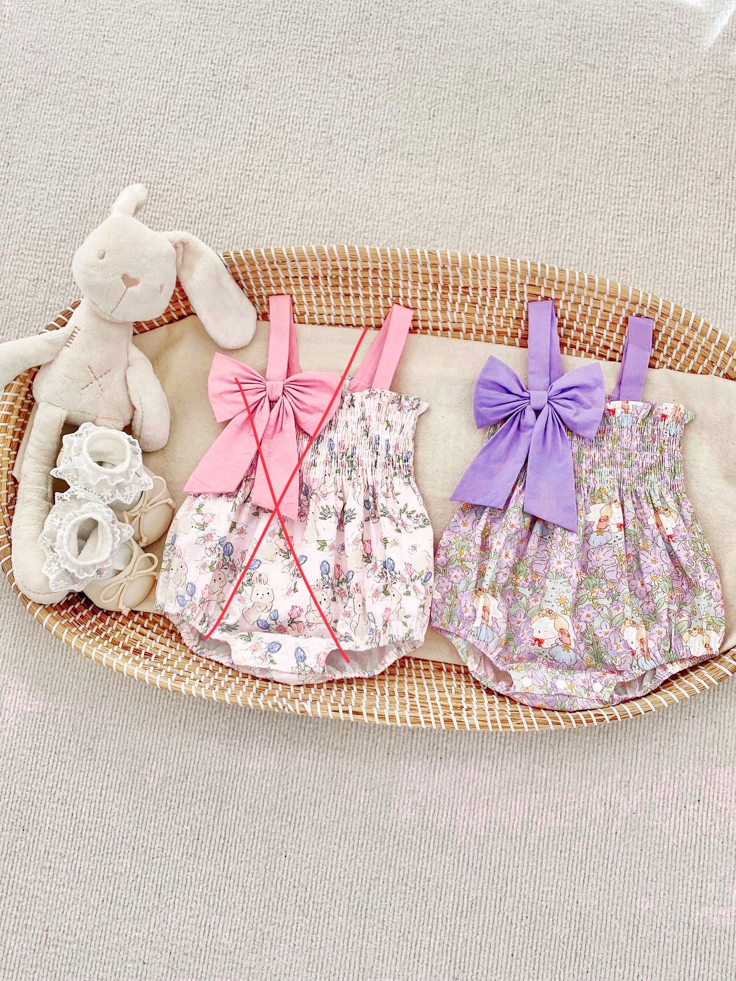 （現貨、紫）碎花蝴蝶結包屁衣