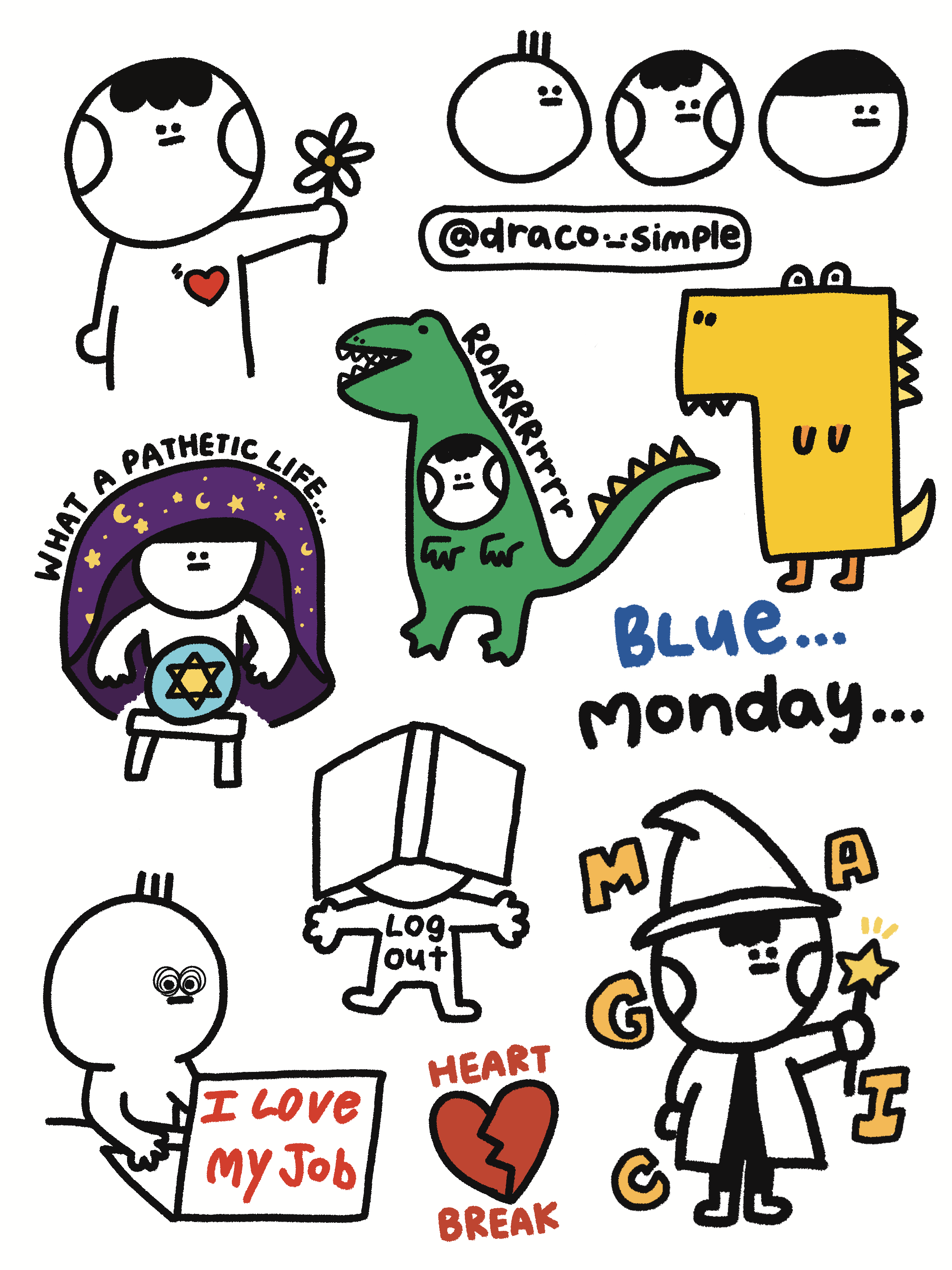 [整張]簡單人手繪貼紙恐龍款/文創/台灣/貼紙/可愛/插畫/塗鴉