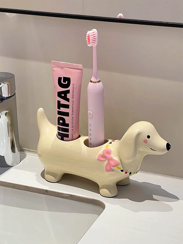 臘腸狗陶瓷牙刷架