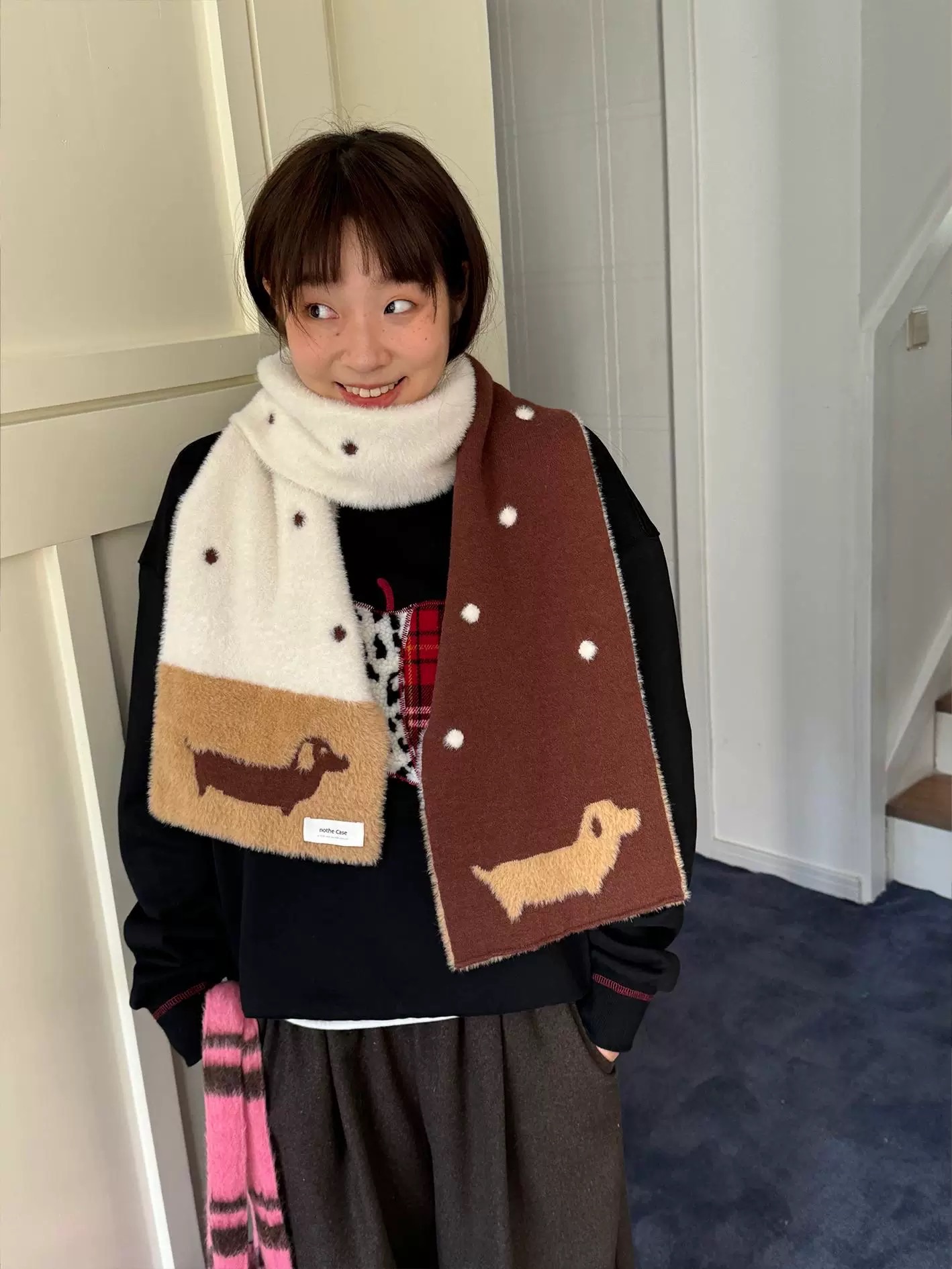 臘腸狗雙面造型圍巾