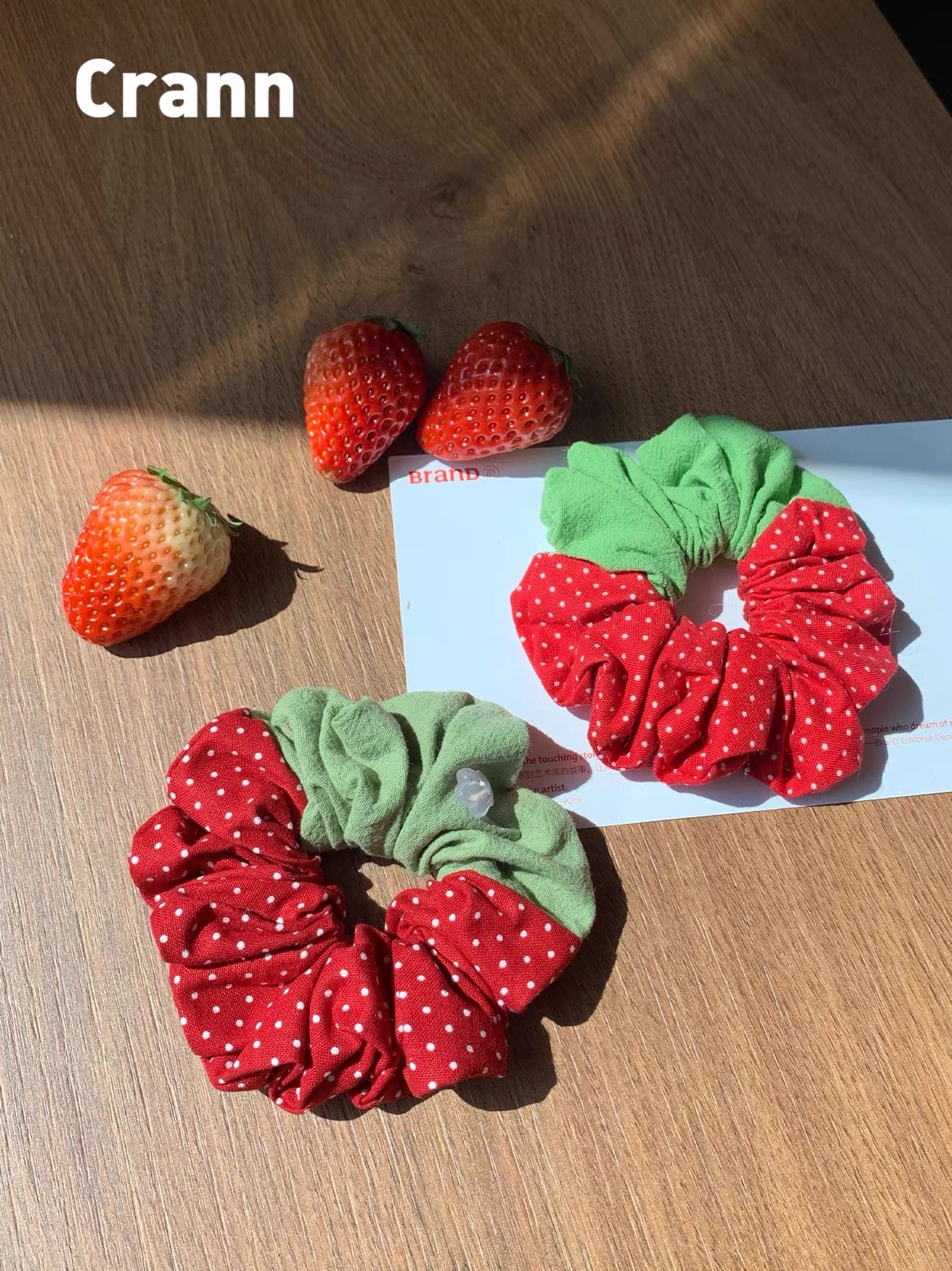 草莓波點造型手工髮圈