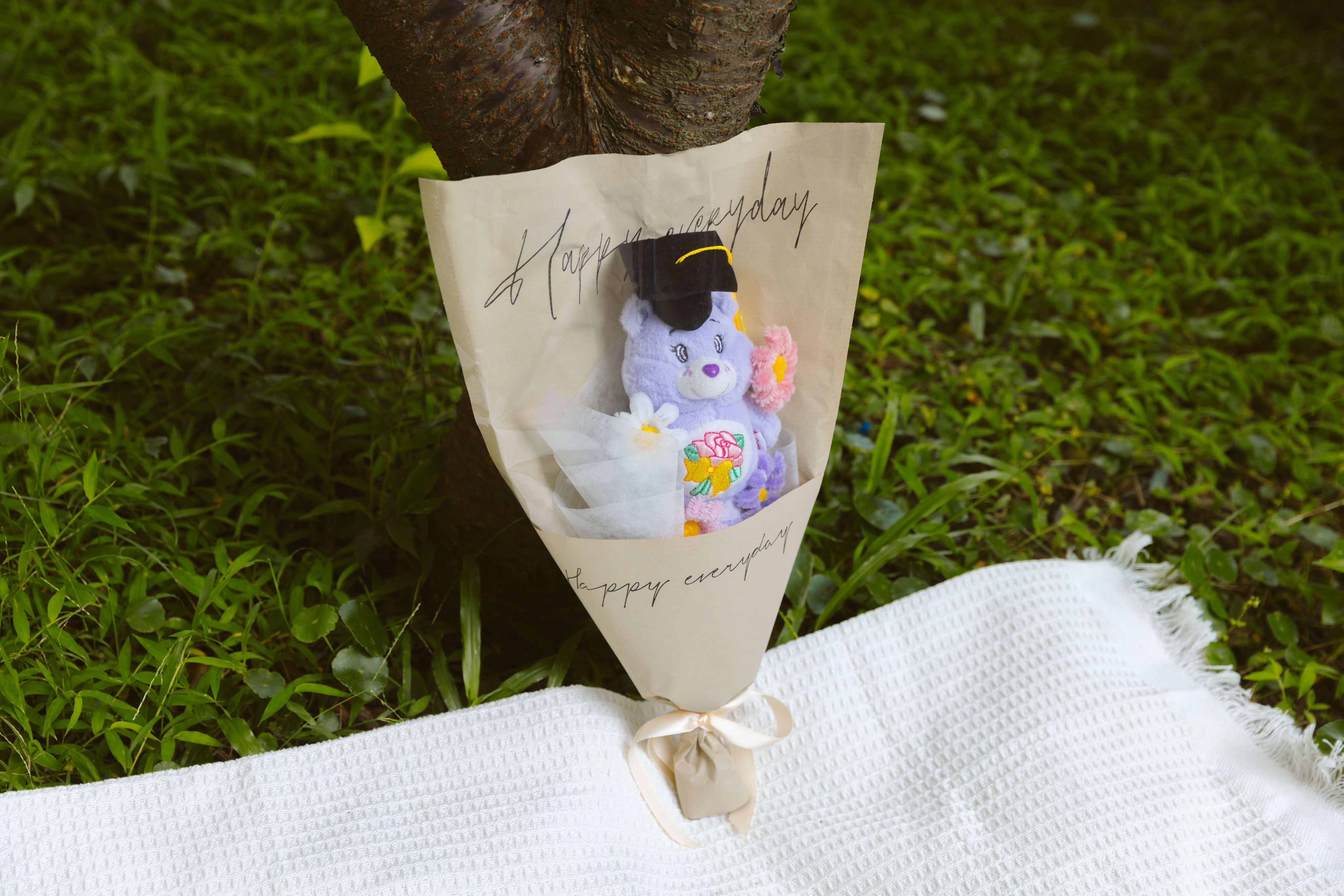 客製化紫色熊熊 手工毛根花束🌈（❌無畢業帽）