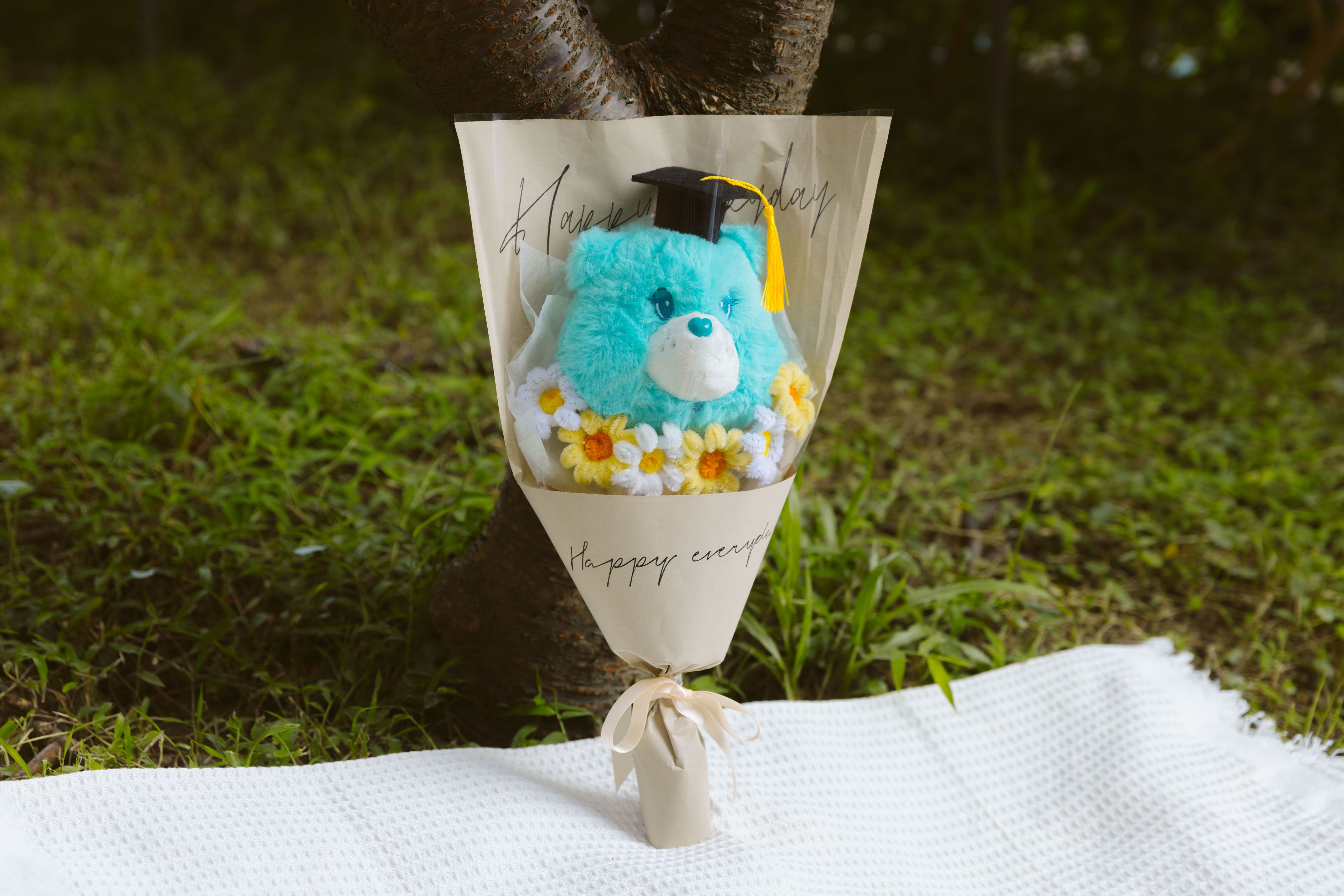 客製化熊熊藍色派對  手工毛根花束