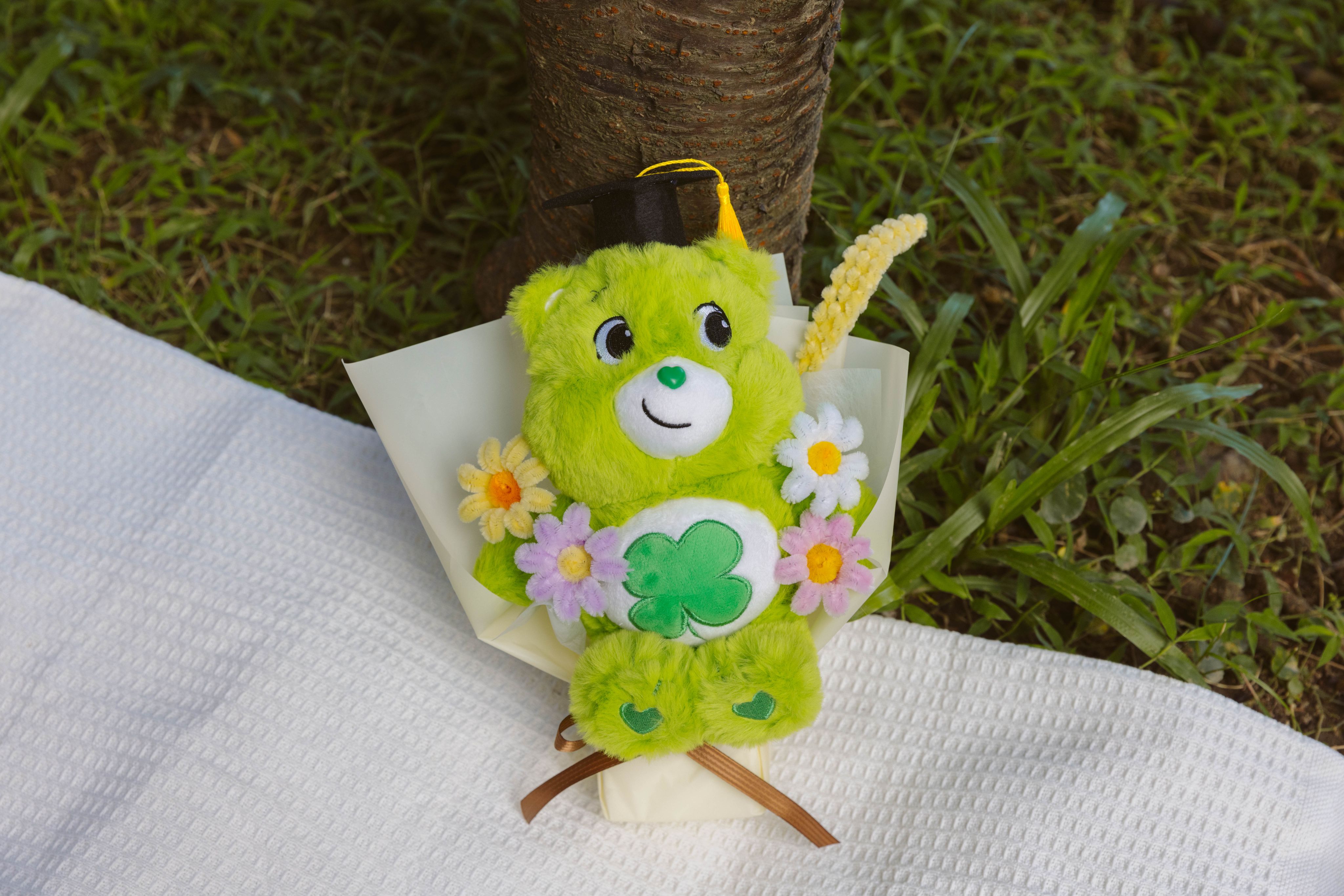 客製化幸運守護熊🍀 手工毛根花束🛍️附提袋（❌無畢業帽）