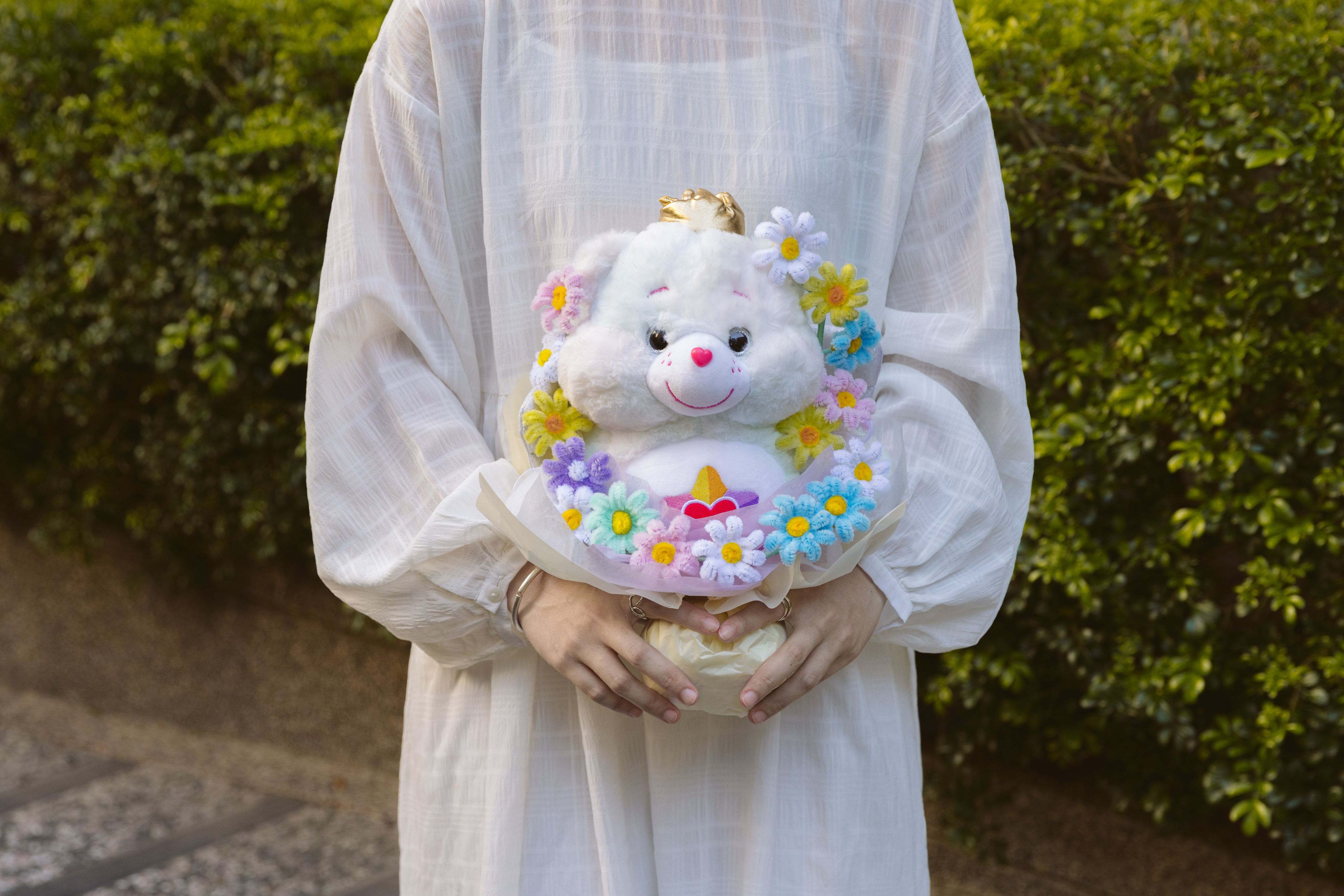 客製化誤入花叢的天使熊 手工毛根花娃娃禮盒🌈