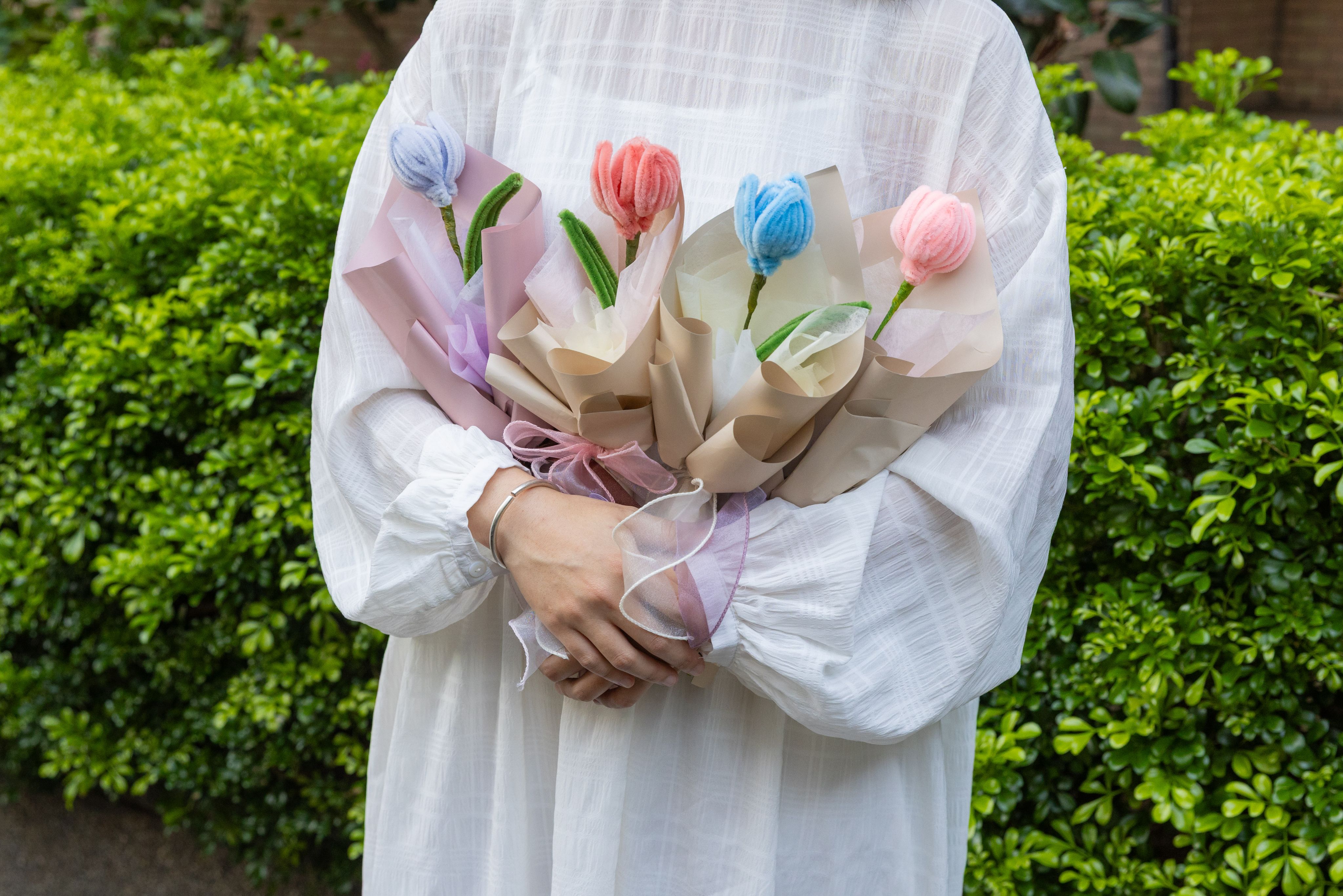 情人節首選！鬱金香 手工毛根花束  淡色系華麗款 （可加購串串燈泡）