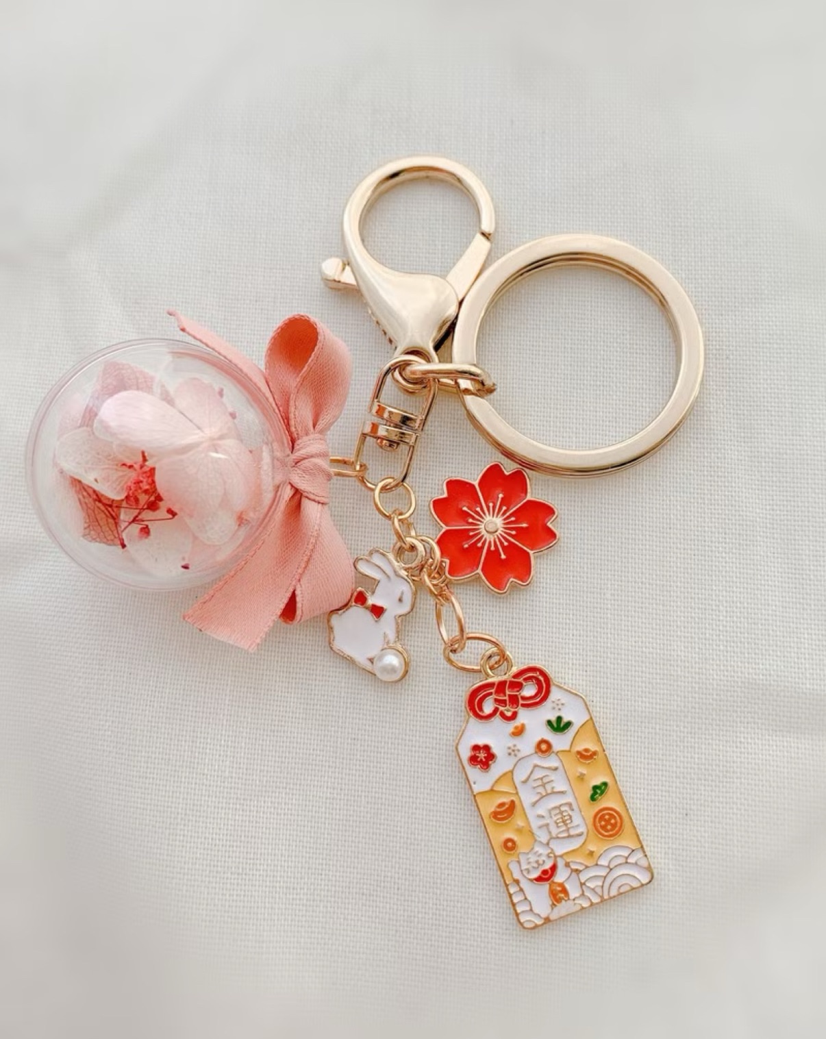 永生花御守紅兔金運鑰匙圈 附緹花袋