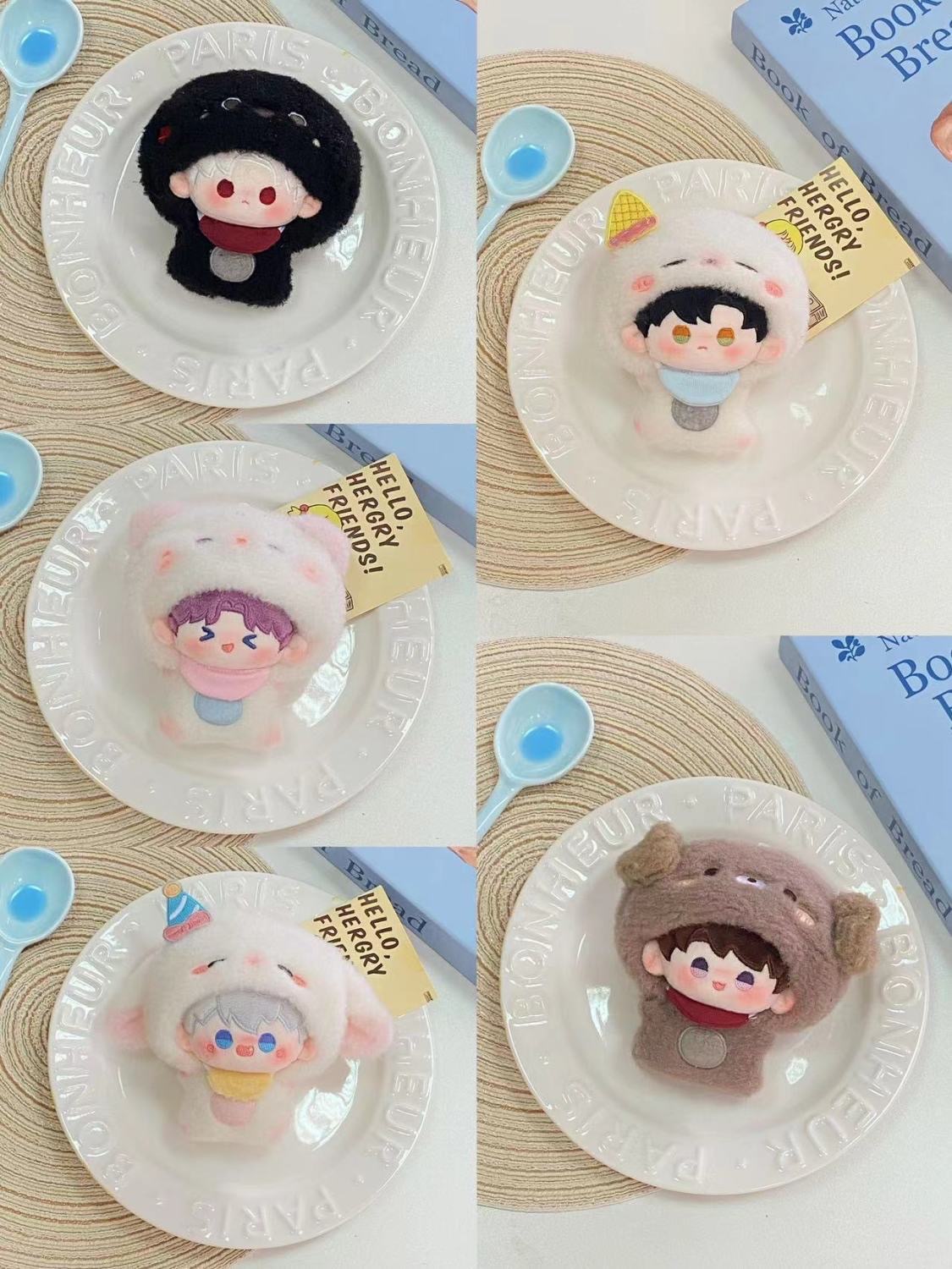 10cm動物體娃 含小圍巾（連身設計：帽子可掀 衣不可脫）