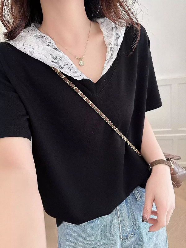 好日子GOOD DAY║342 韓國同款V領拼接蕾絲連帽衣