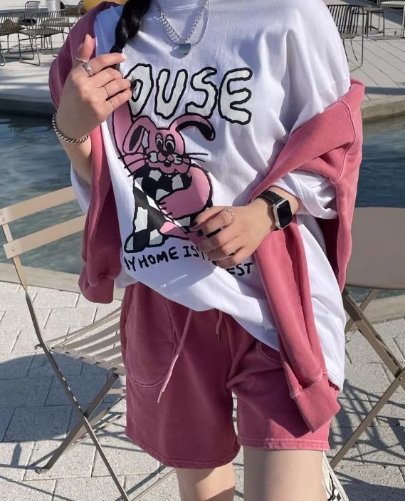 W減齡甜酷卡通兔印圖棉T白色25春0501A07