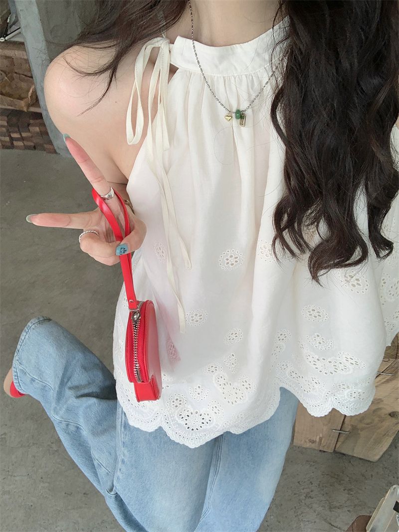 W花瓣雕花蕾絲綁帶背心25春0515F01