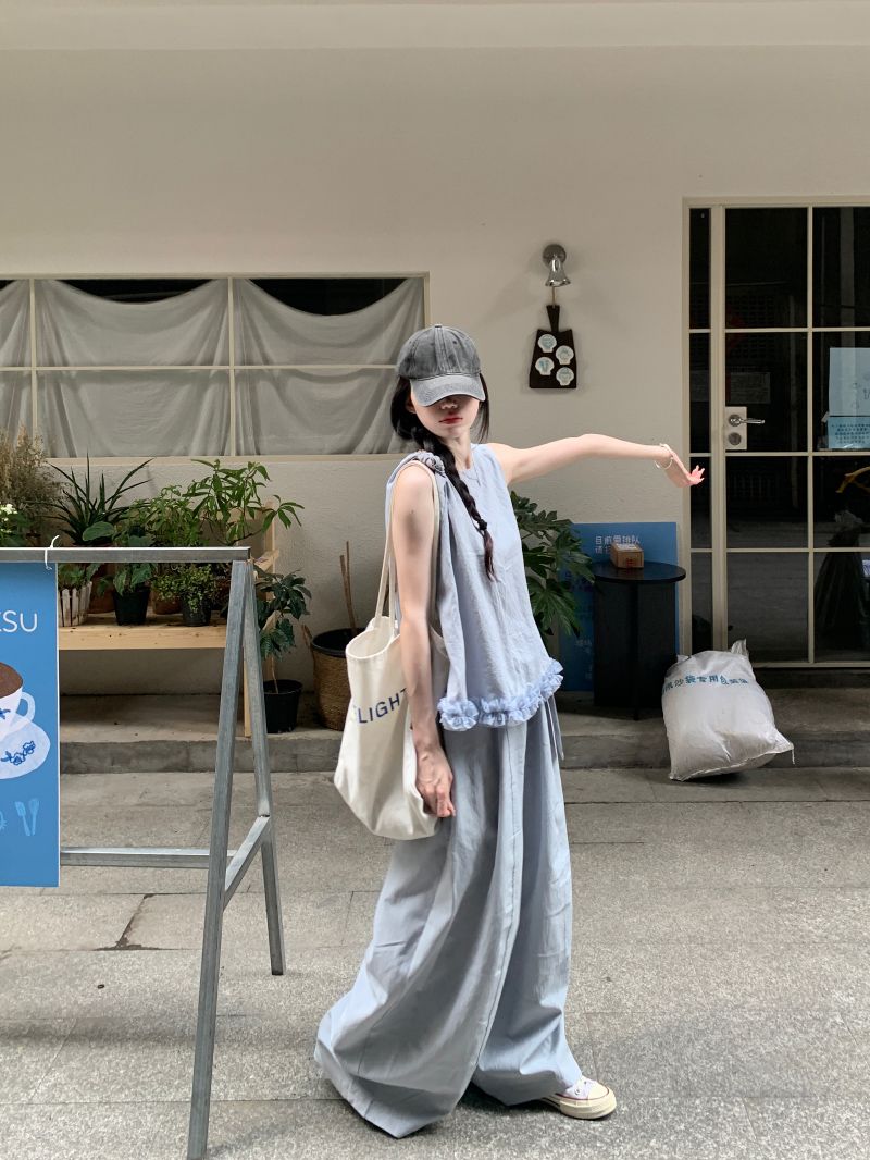 W淡泊花邊背心+寬褲/套裝25春0515F05