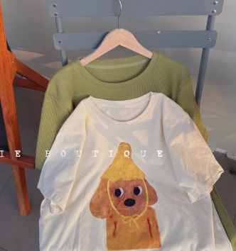 W牛奶白插畫狗狗純棉短T25春0515A02