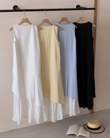 W法式方領雪紡拼接不規則背心洋裝4色25春0515A06