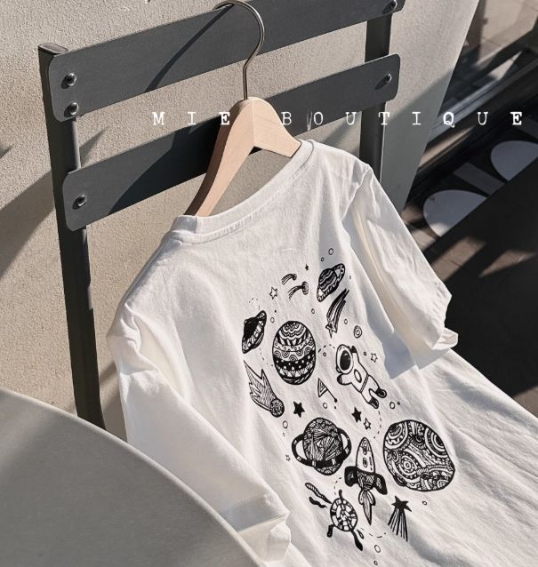 W星球印圖水洗純棉短T白25春0515A06