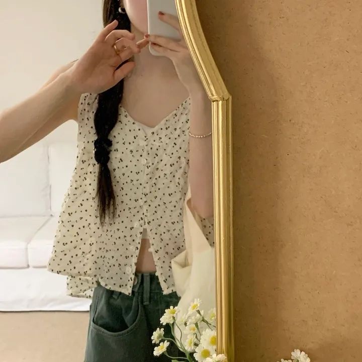 W法式小碎花細帶背心*2色25春0529F02