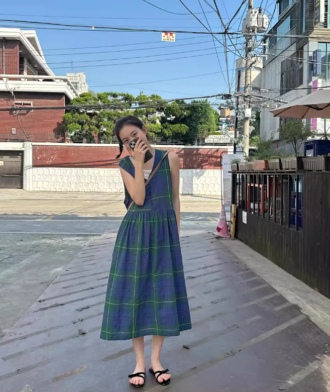 W減齡格紋配色洋裝25春0529F08