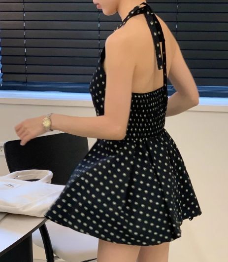 W削肩波點格紋不規則設計背心上衣*2色25夏0612A01