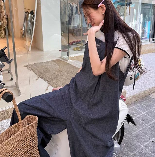 W減齡慵懶闊腿吊帶褲*2色25夏0612A08