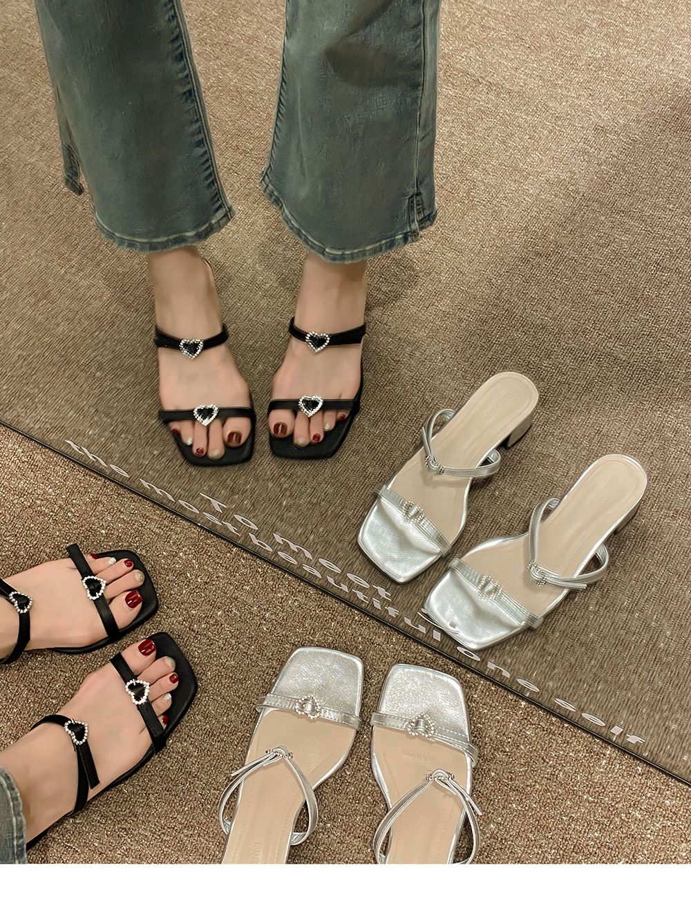 愛心細帶中跟涼鞋拖鞋*2色36-4225夏0626F04