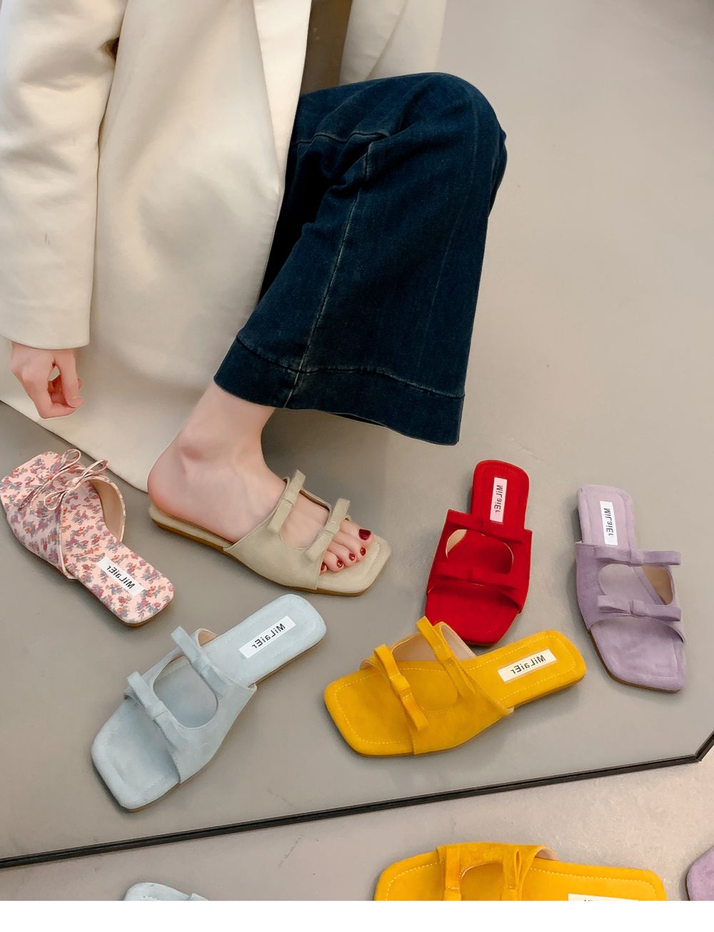 顏色好美可愛蝴蝶結涼鞋拖鞋*6色36-4025夏0626F07