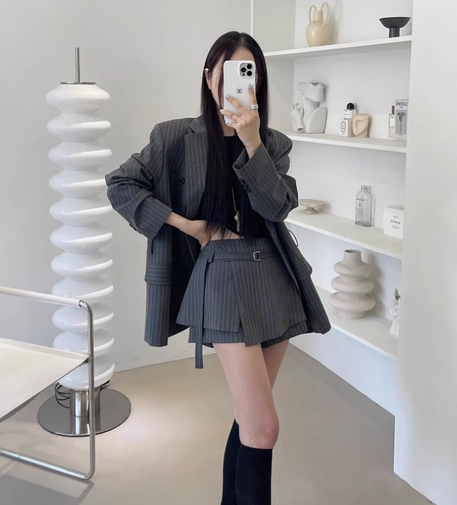 W俐落直條紋西裝外套+西裝褲裙/套裝*2色25夏0710F04