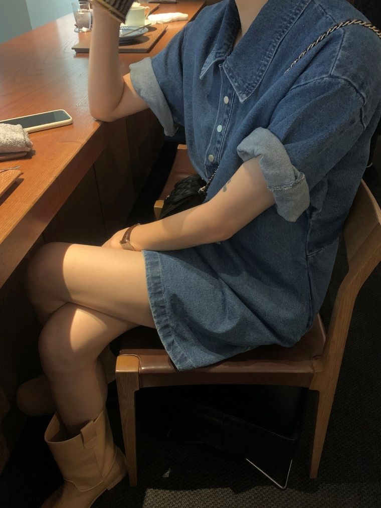 W復古翻領開扣牛仔洋裝*2色25夏0710F05