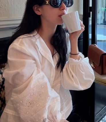 W質感蕾絲荷葉泡泡袖高級感襯衫*白25夏0710A01