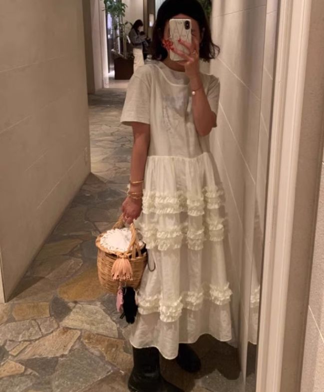 W層疊荷葉蕾絲背心蛋糕洋裝*2色25夏0710A03