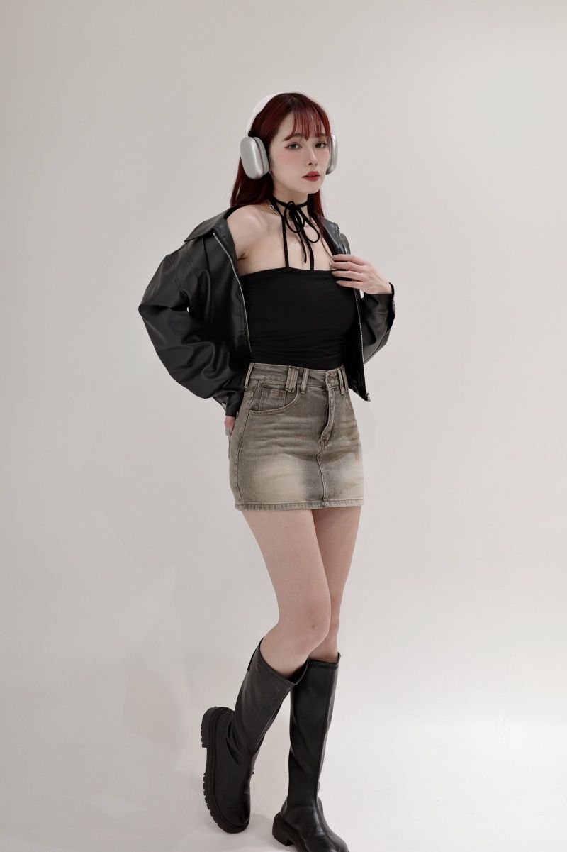 女團風仿舊牛仔短裙