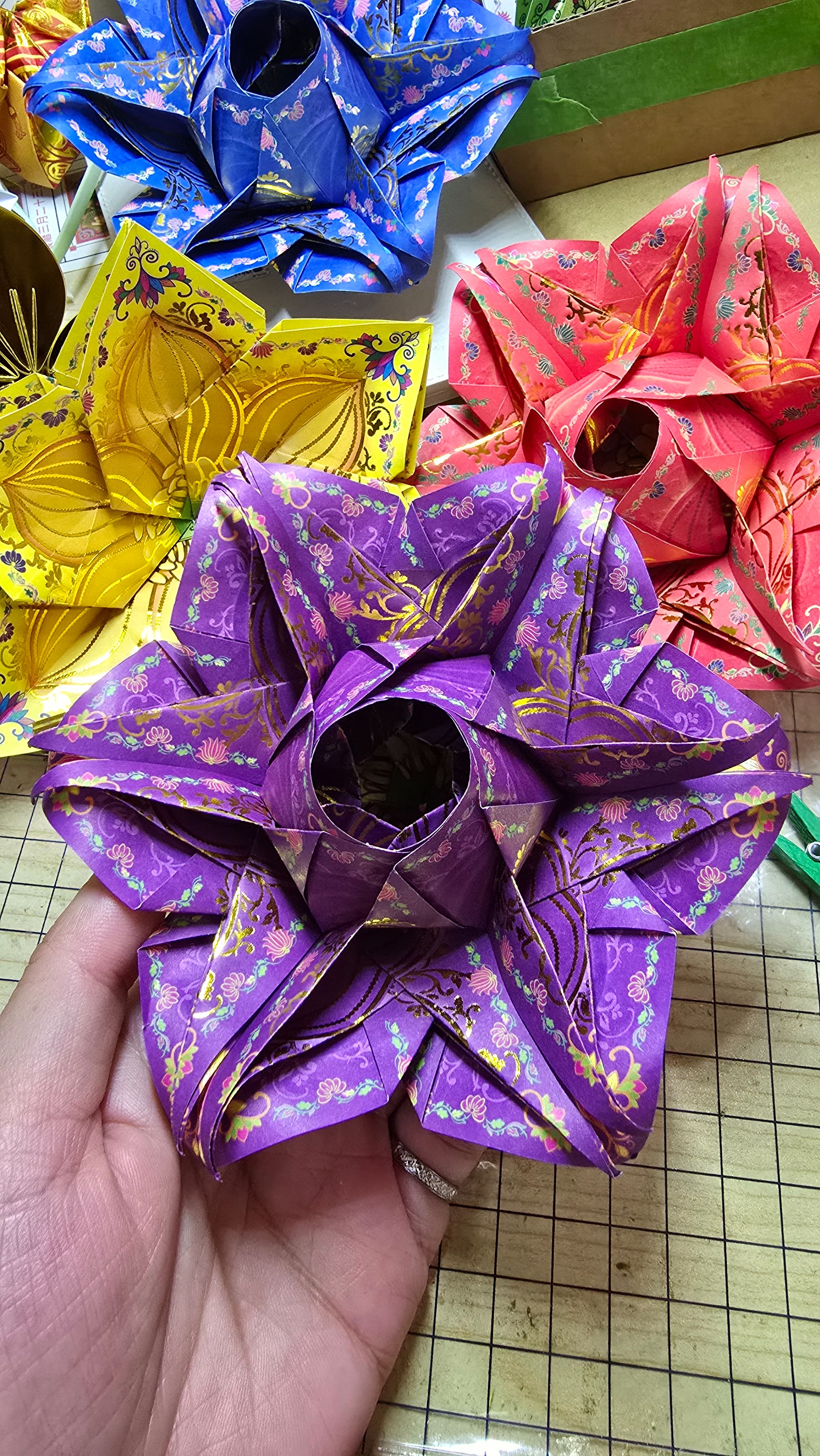 【🪷經采紙藝💐】手工敬神摺紙-六角星蓮花/神明花/心蓮花/祈福/還願（神明/祭祖）