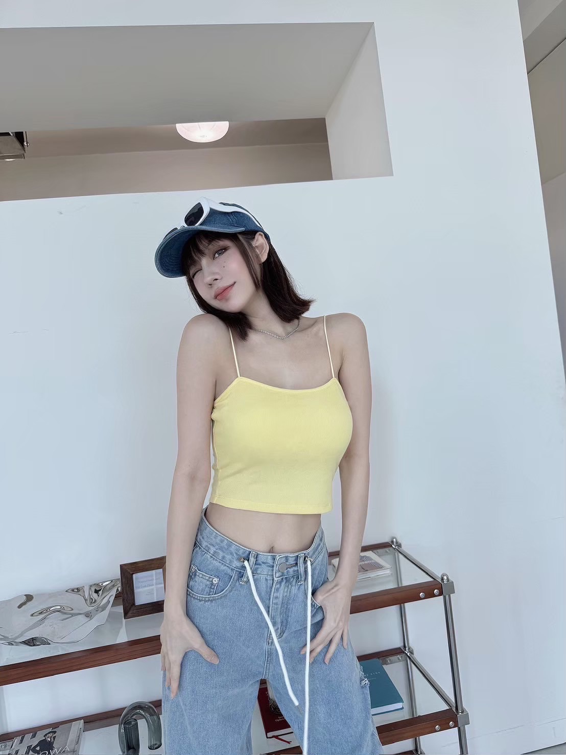 糖果色細肩桃心領胸墊背心