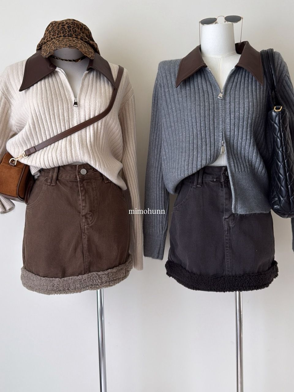 QQ🤎羊羔毛邊牛仔裙