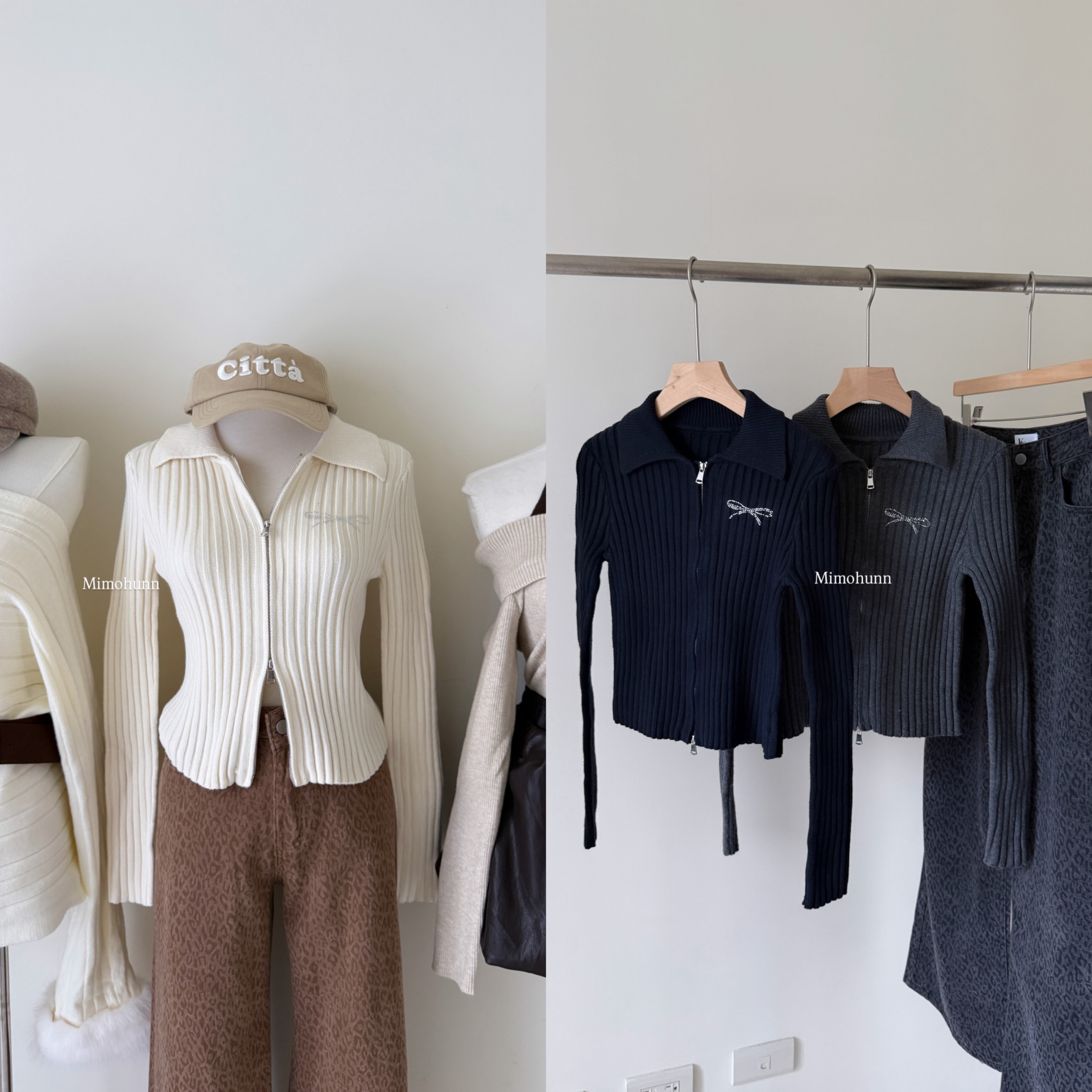 現貨🤍蝴蝶結小Logo翻領拉鍊針織