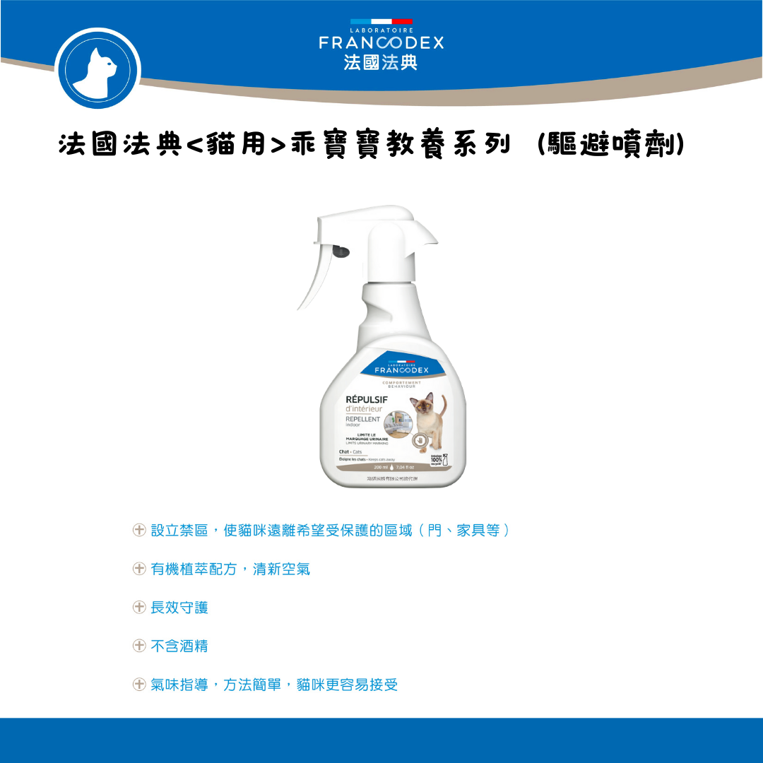 貓貓專屬「法國法典Francodex」貓用驅避噴劑 250ml