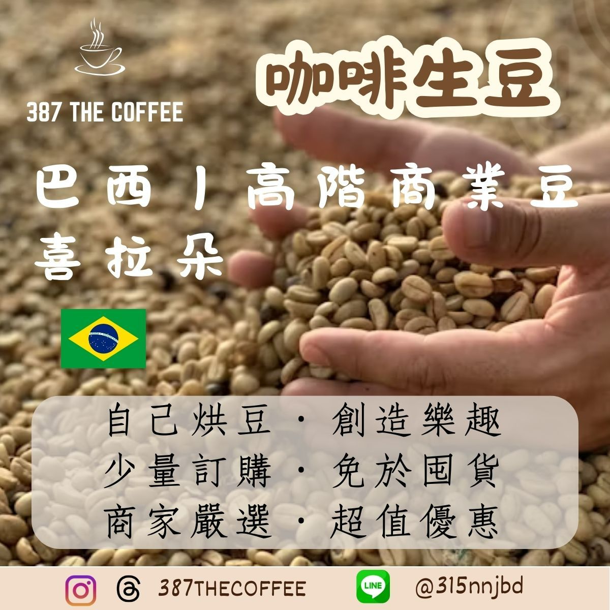 【387 The Coffee】✨2025全新批次各國咖啡生豆✨｜巴西｜高階商業用豆｜喜拉朵｜一公斤販售｜精緻嚴選