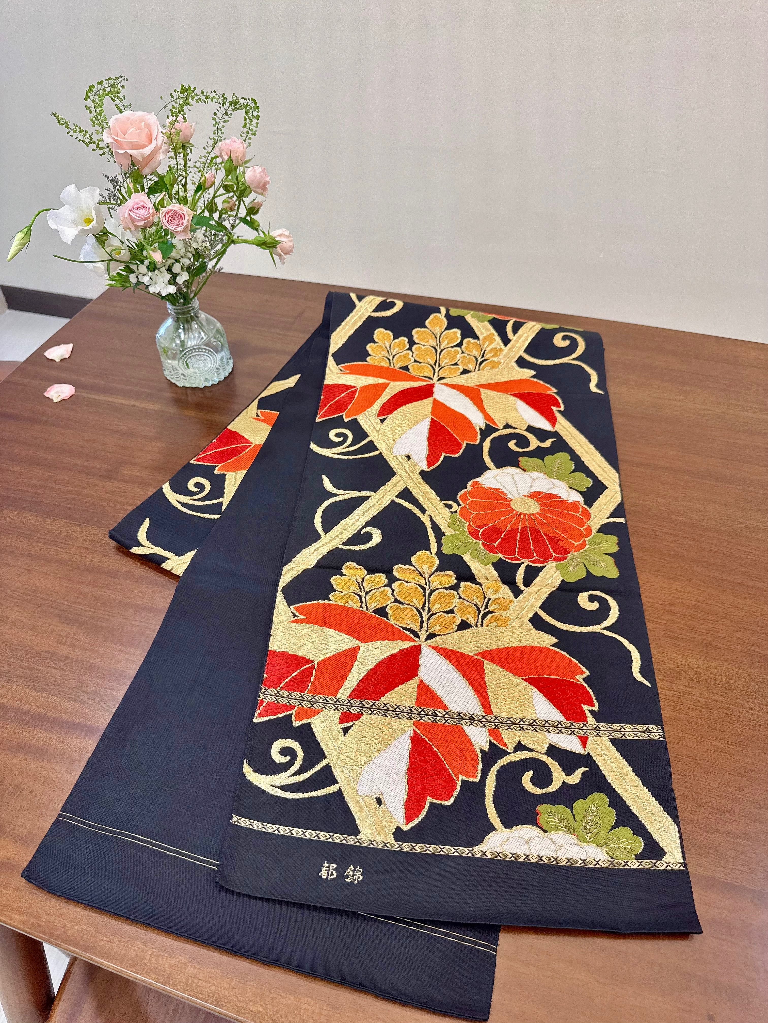 金菊藤黑紋和服腰帶