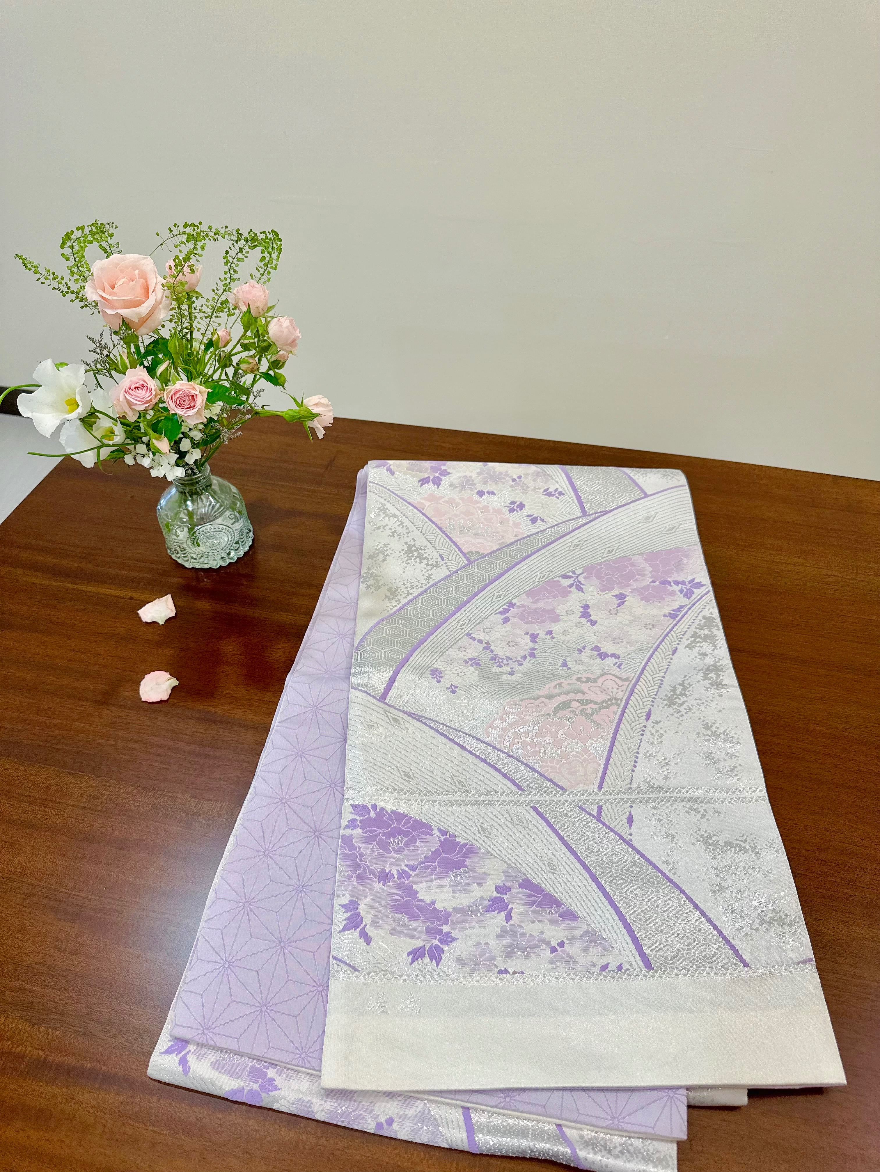 銀紫花和服腰帶