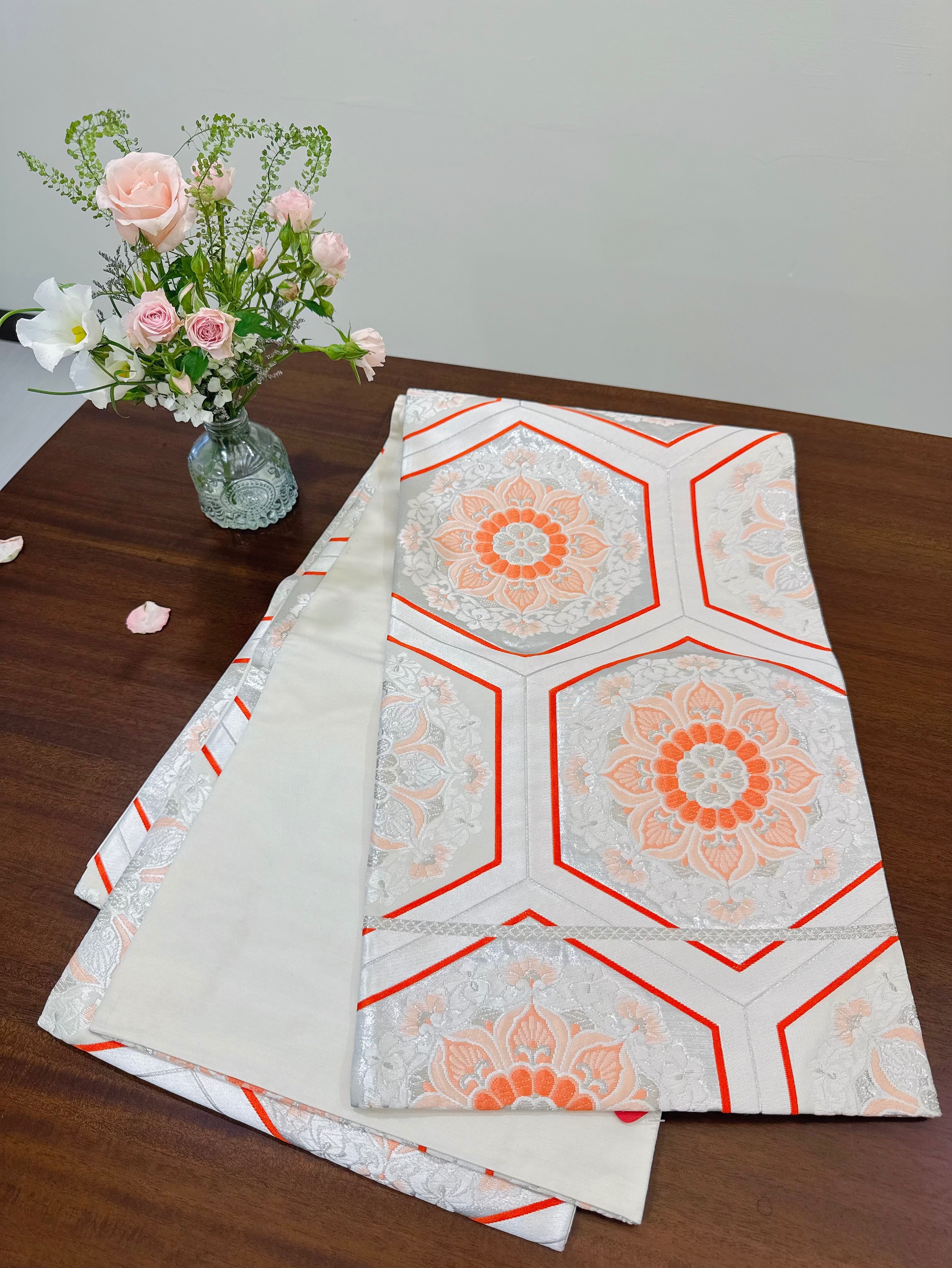 銀粉紅花和服腰帶