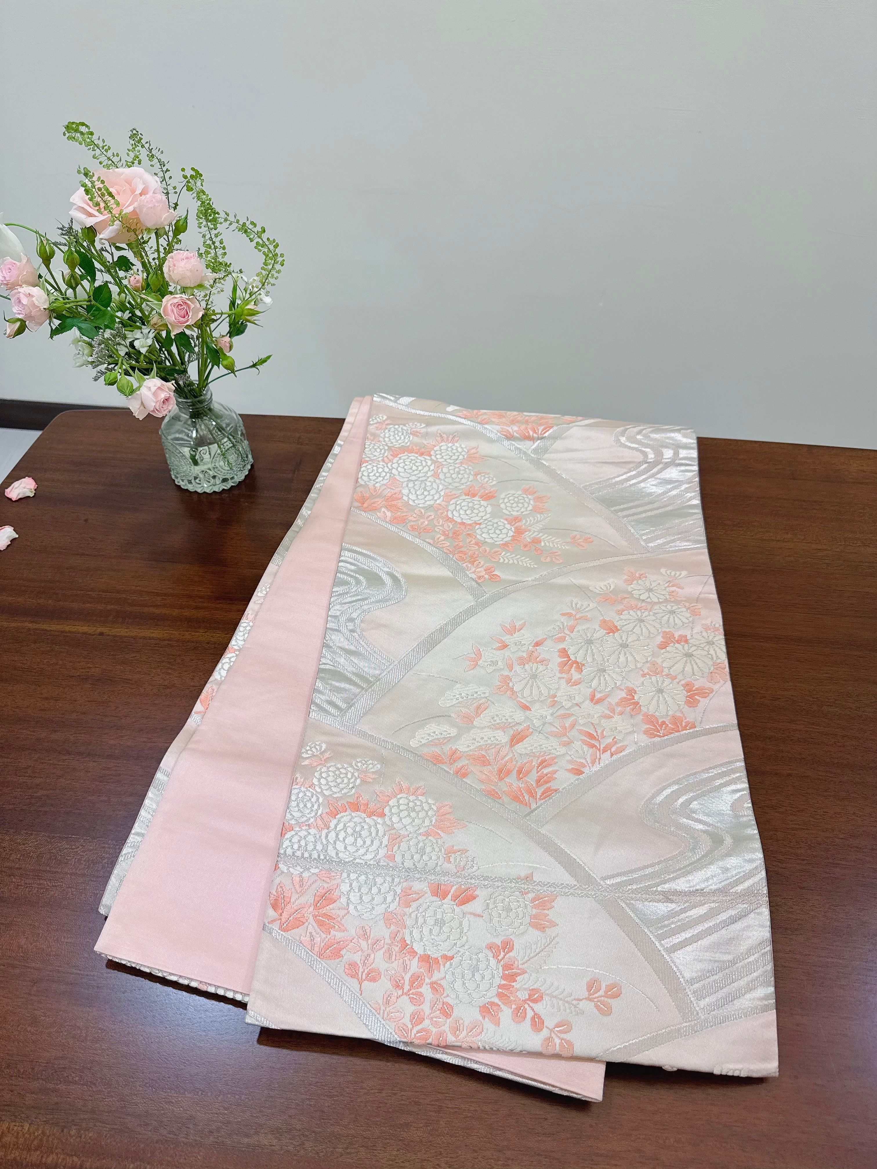 銀粉花和服腰帶