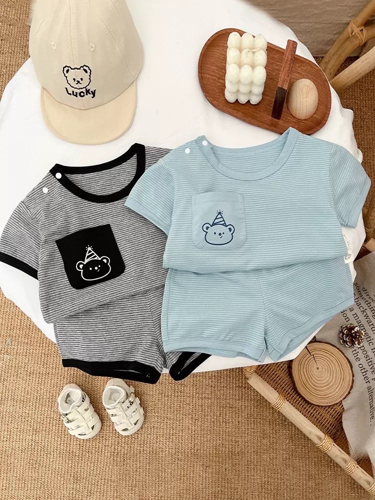 韓版條紋套裝（藍、黑）